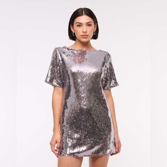 Abercrombie & Fitch Dresses & Skirts - Abercrombie & Fitch Sequin Tee Shift Mini Dress Silver NWT Medium Petite